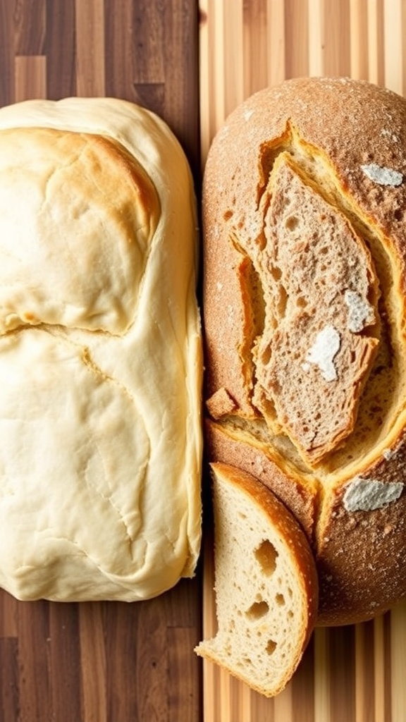 Yeast vs. Sourdough: Understanding the Differences Comparison of yeast bread and sourdough loaf, showcasing texture and crust differences.